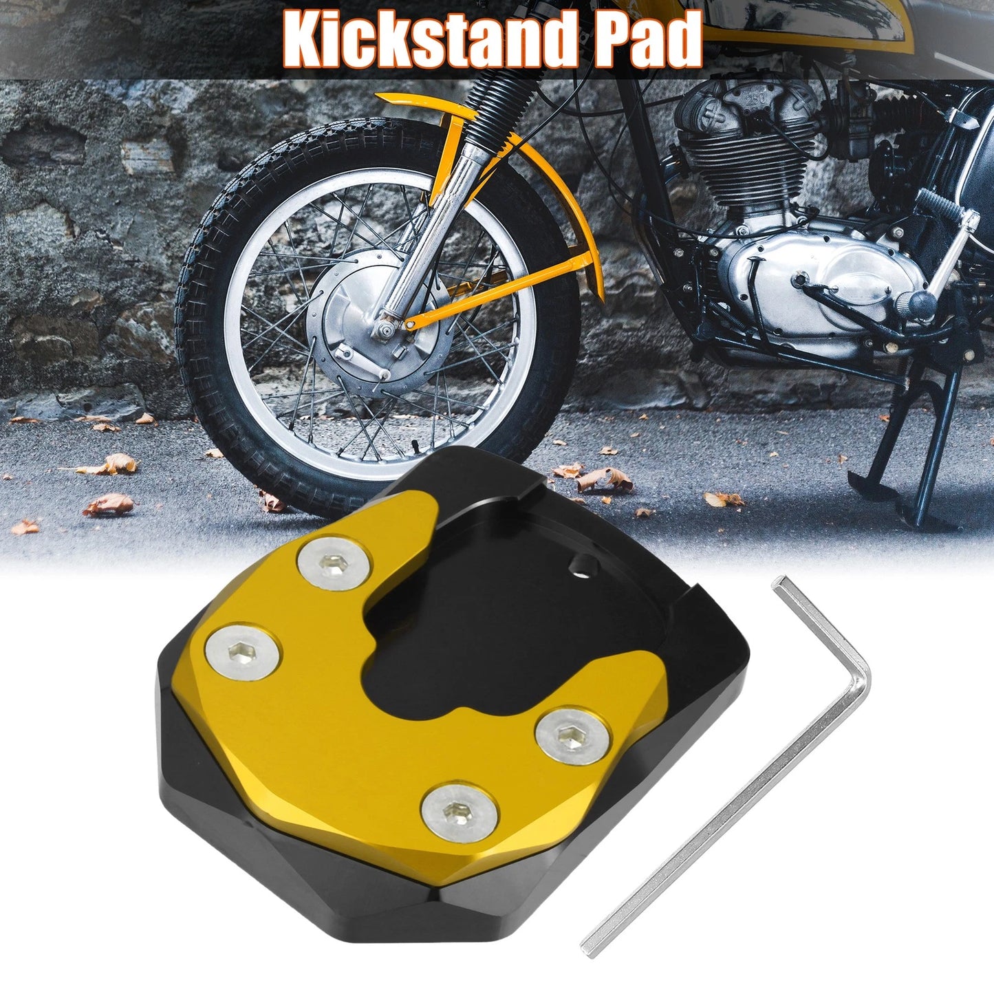 1 Set Kickstand Side Stand Pad Black Gold Tone for Yamaha YZF-R15