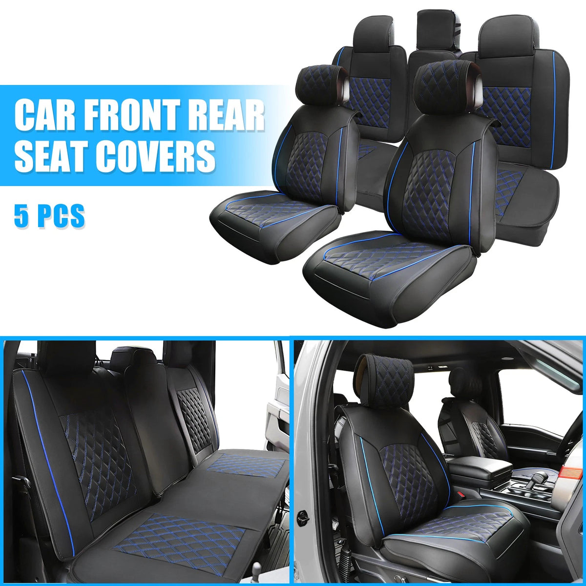 5 x Black Blue Front Rear Seat Covers for Toyota Tacoma (2005-2024)