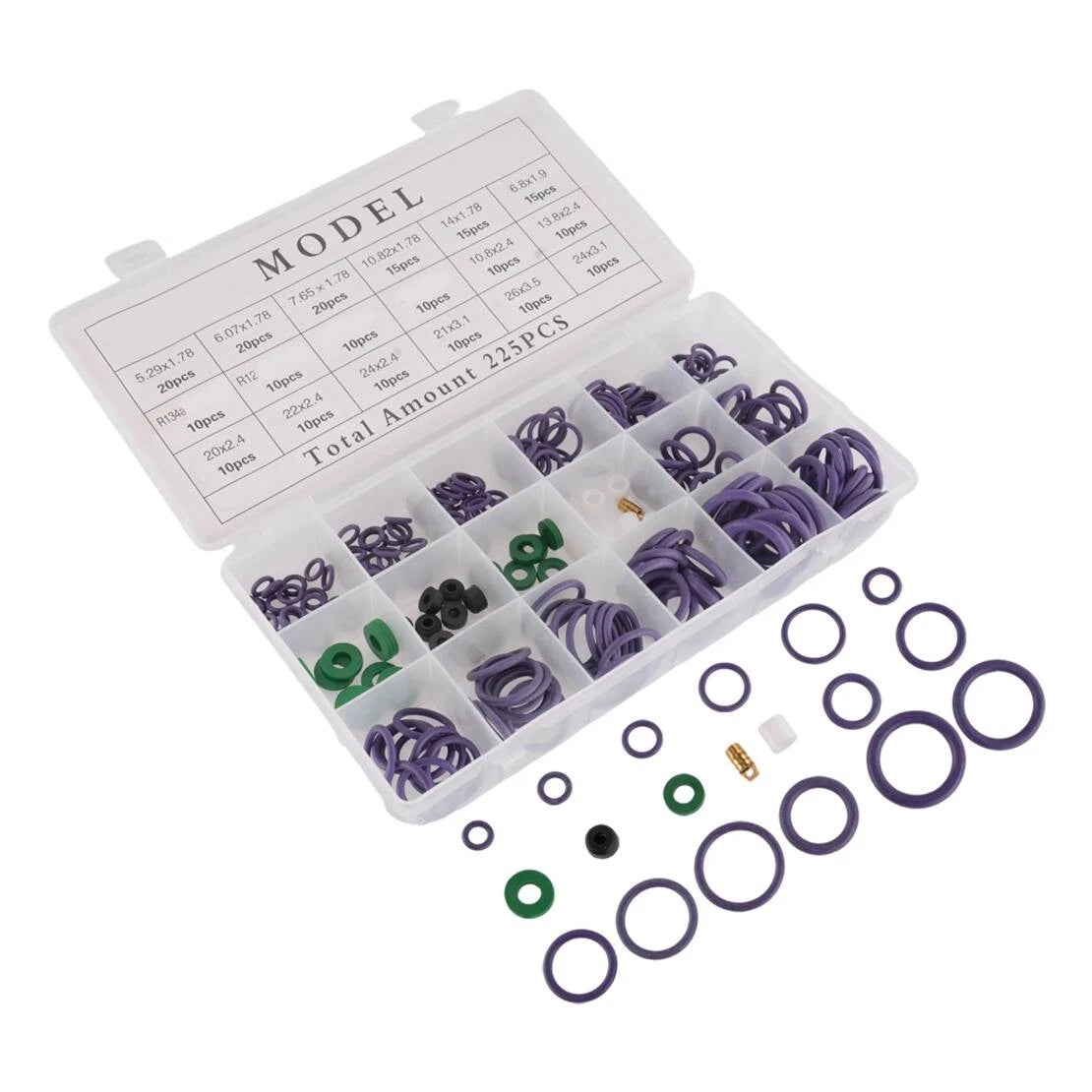 225pcs O-Ring Assortment for A/C System R22 R134a Automotive Seals
