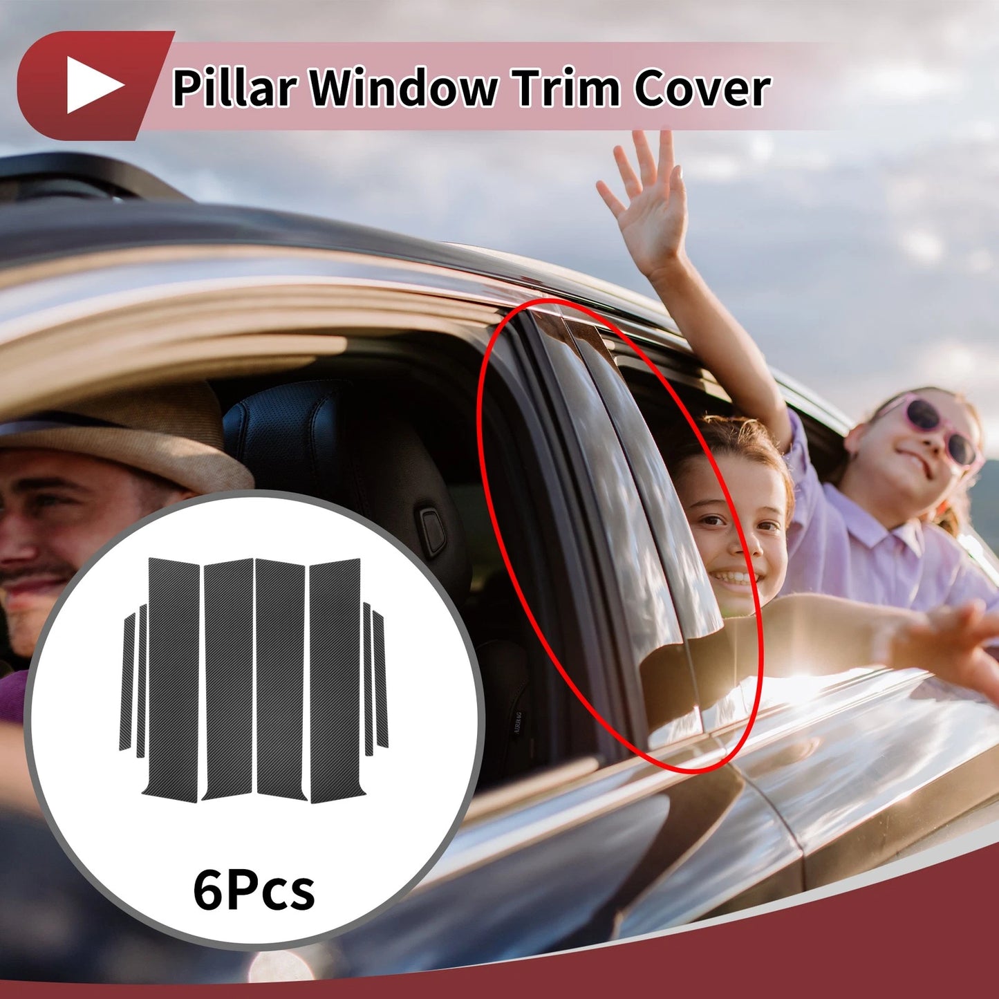 6 Pcs Car Door Pillar Window Trim Carbon Fiber for Toyota Aqua XP210 (2021–2025)