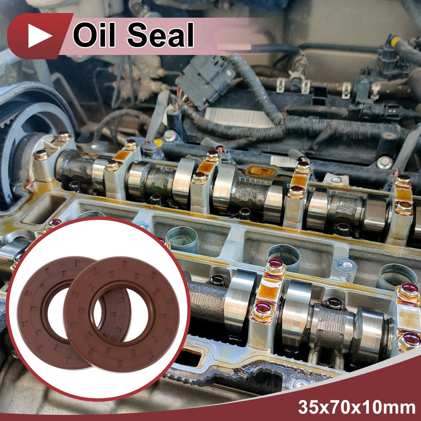 Oil Seal Rotary Shaft Seal FKM Rubber 35x70x10mm Brown 2 x Pcs