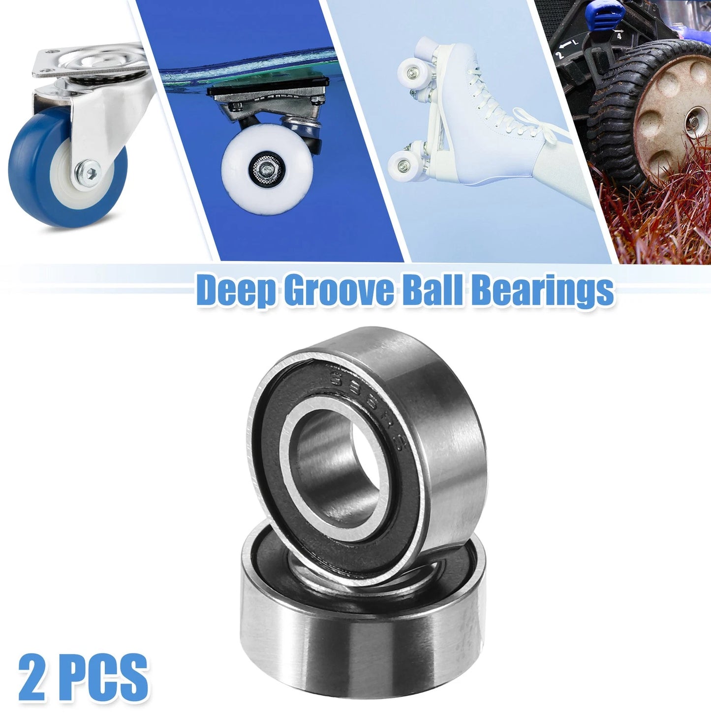 2 x 6x13x5mm Deep Groove Ball Bearings with Double Rubber Shield for Auto