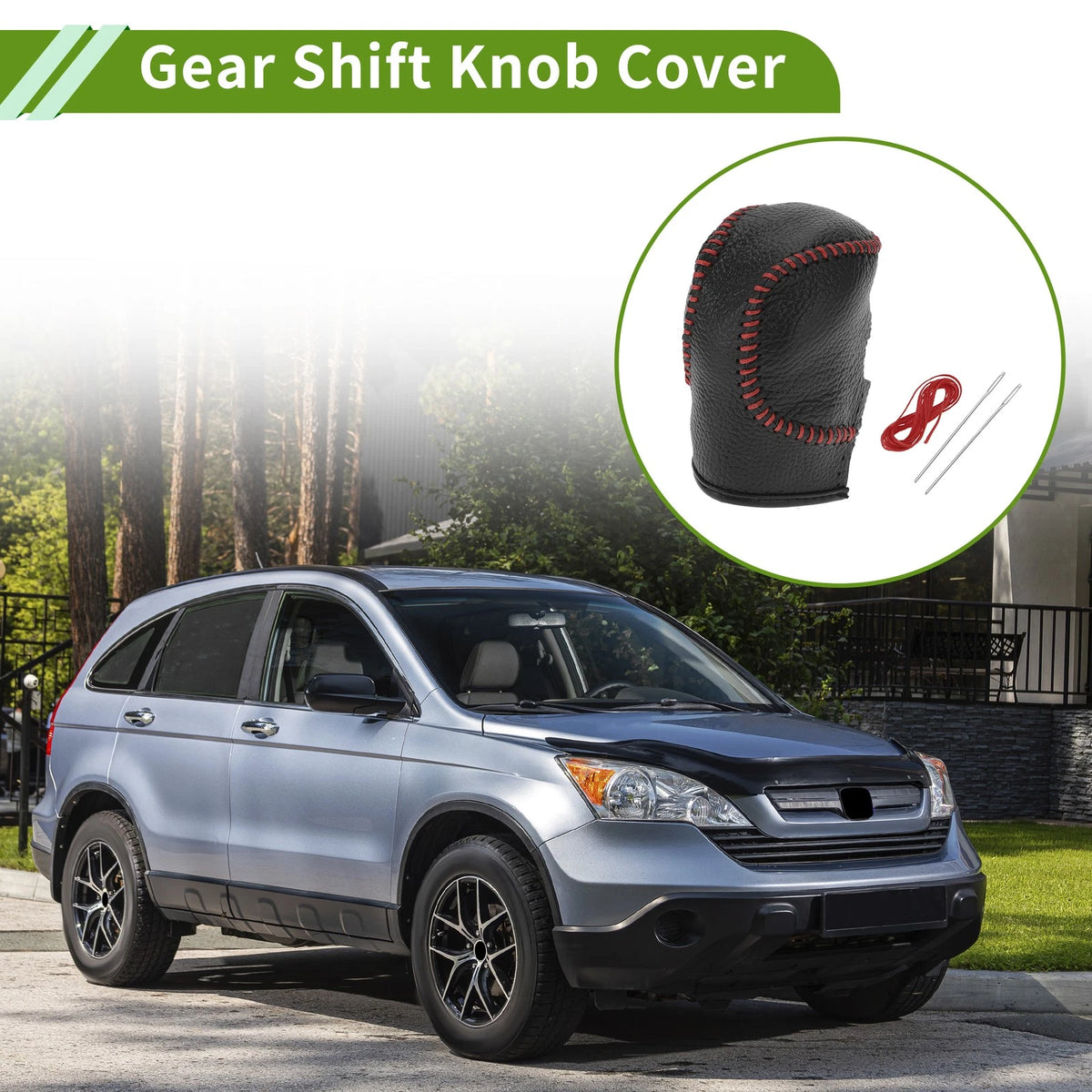 Pebbled Gear Shift Knob Cover 1 x Black Red Faux Leather for Honda Civic