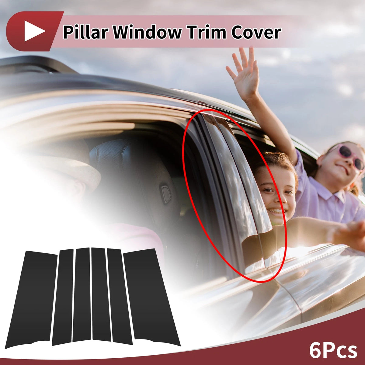 6 Pcs Car Door Pillar Window Trim Black for Toyota Sienta (2016–2022)