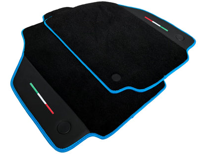 Black Floor Mats for Ferrari 488 GTB with Alcantara Leather Blue Trim