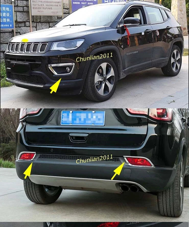Front & Rear Fog Light Cover Trim for 2017-2021 JEEP Compass Chrome 4 x Pieces