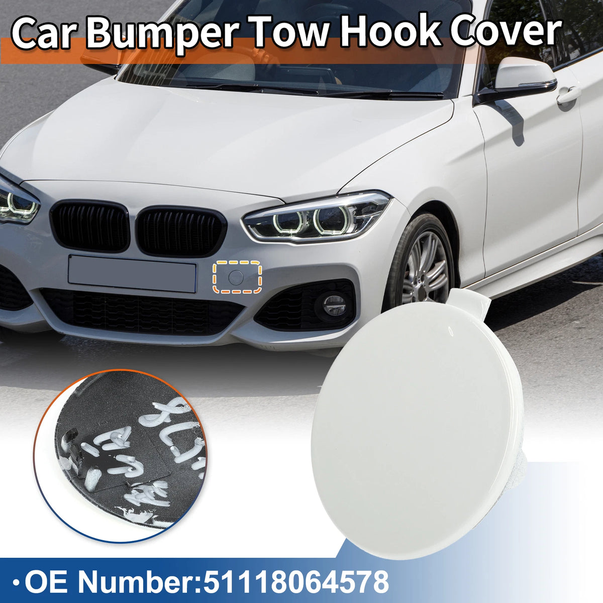 Front Car Bumper Tow Hook Cover for BMW 1 Series F20 Pure White