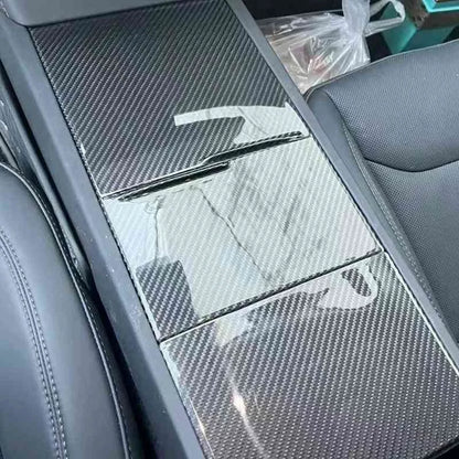 Real Gloss Carbon Fiber Console Panel Cover Trim for Tesla Model 3 2023-2024