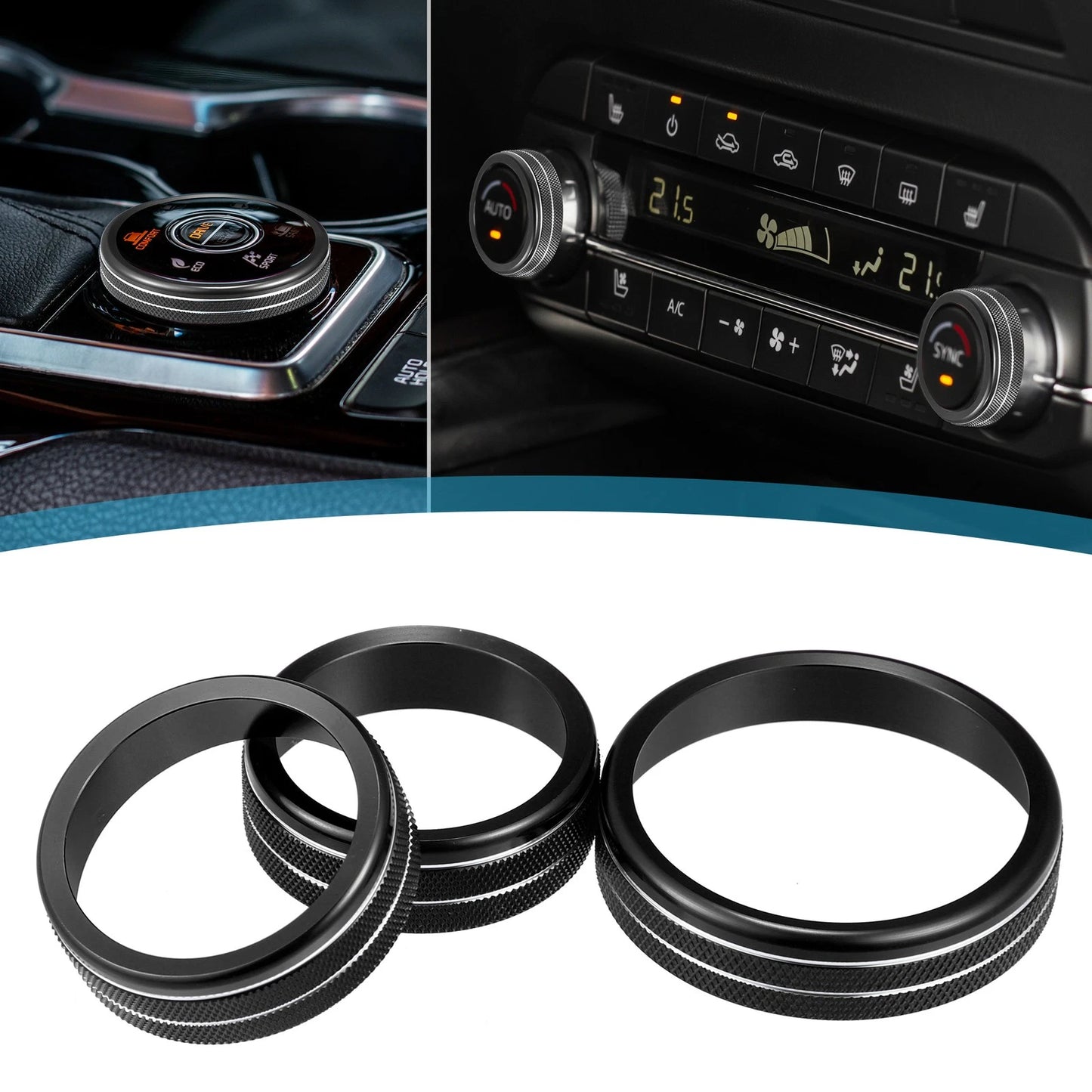3 x Console AC 4WD Mode Switch Knob Rings for Nissan Rogue (2021-2022) Black