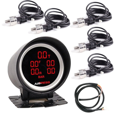 52mm Dual Air Suspension Pressure Gauge for Car - BAR & PSI Sensors (NPT)