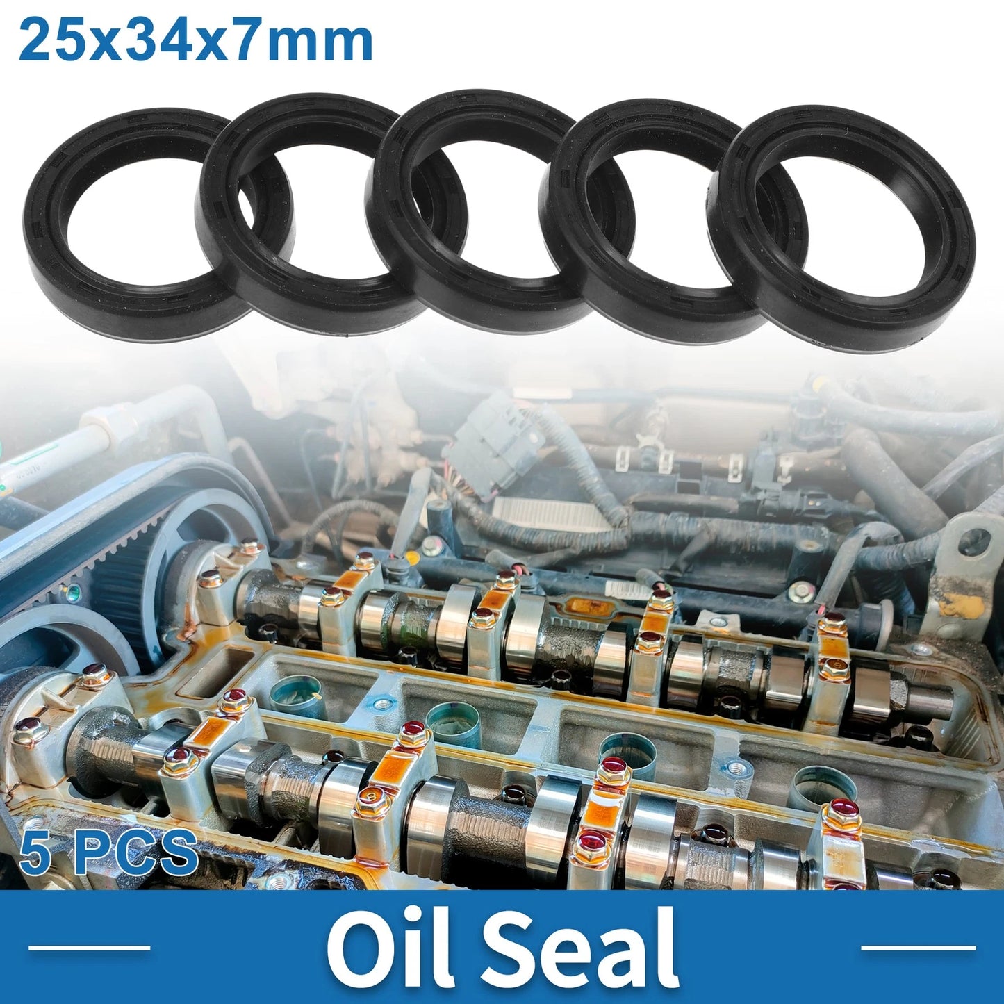 Oil Seal 25x34x7mm Nitrile Rubber Black 5 Pcs Rotary Shaft Seal