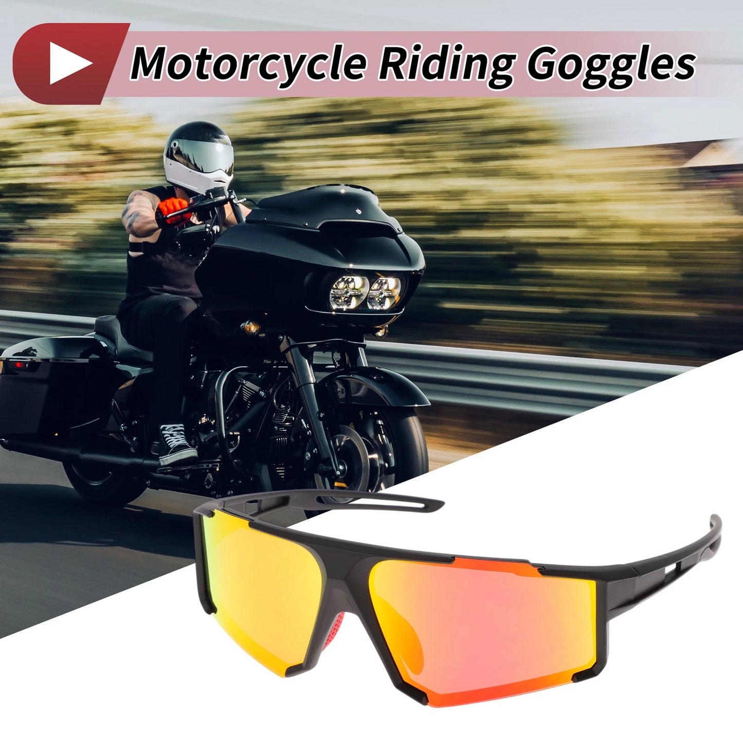 1 Pc Motorcycle Riding Goggles Red Lens Black Frame Tri-acetel Cellulose for Motorcycle