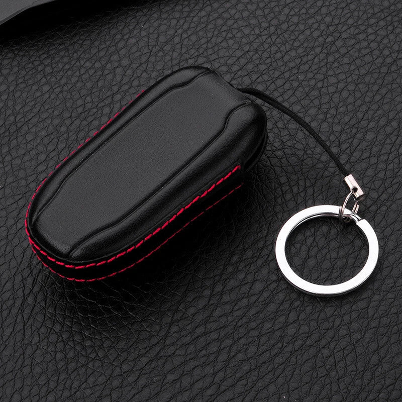 Black Leather Car FOB Key Remote Cover Bag Fit For Tesla Model X