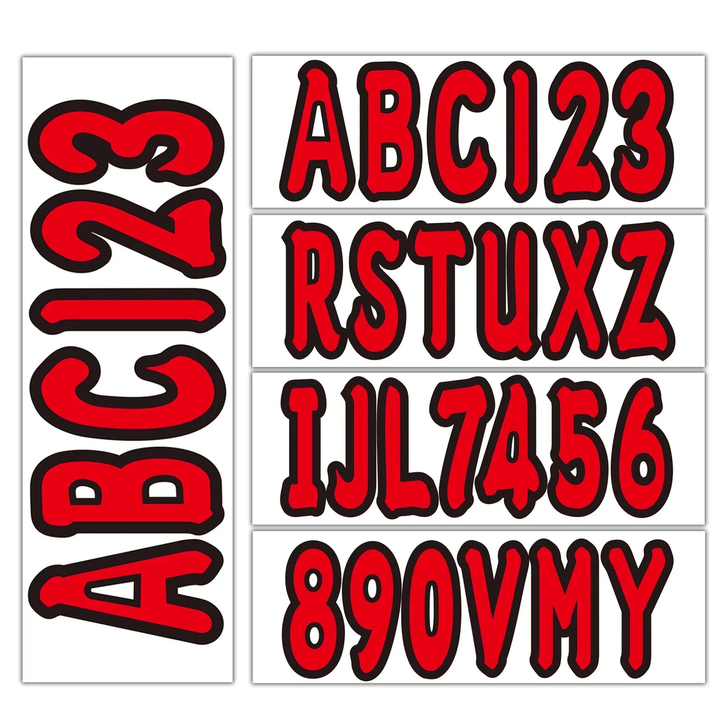 Custom Boat Registration Numbers Decals A-Z & 0-9 Red - 4 Sets