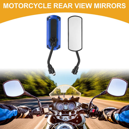 M10 Motorcycle Rear View Mirrors Handlebar Mirrors Black Blue Iron Plastic