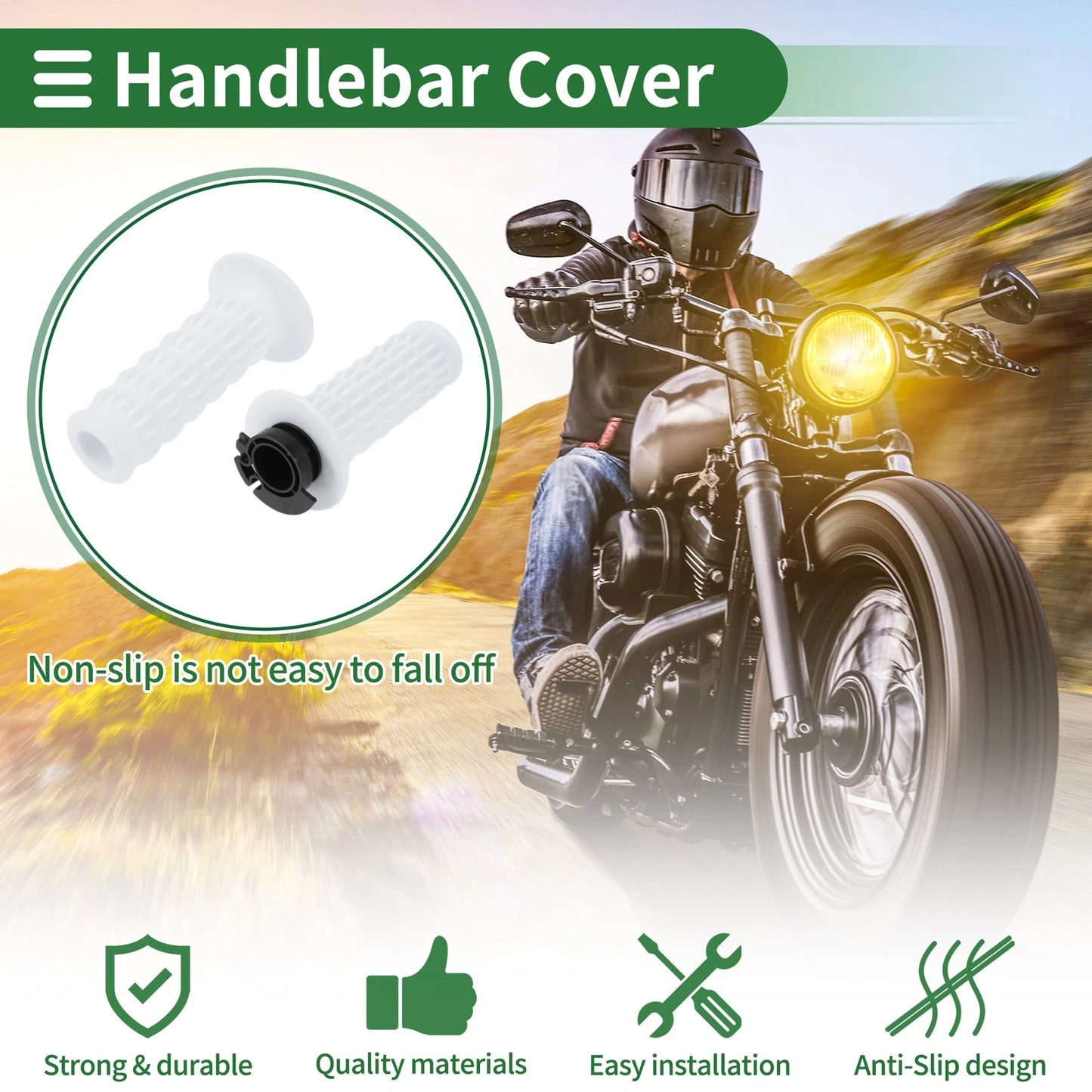 7/8" 22mm Hand Grips Cover Kit End Grips TPU White for Motorcycle