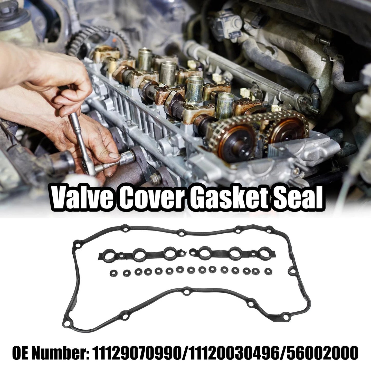 Black Valve Cover Gasket Seal Set for BMW E46 E39 (2000-2006)