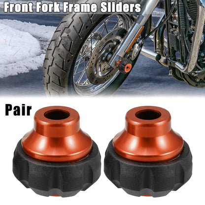 2 x Hollow Wheel Front Fork Frame Sliders Protection Caps Orange for Motorcycle