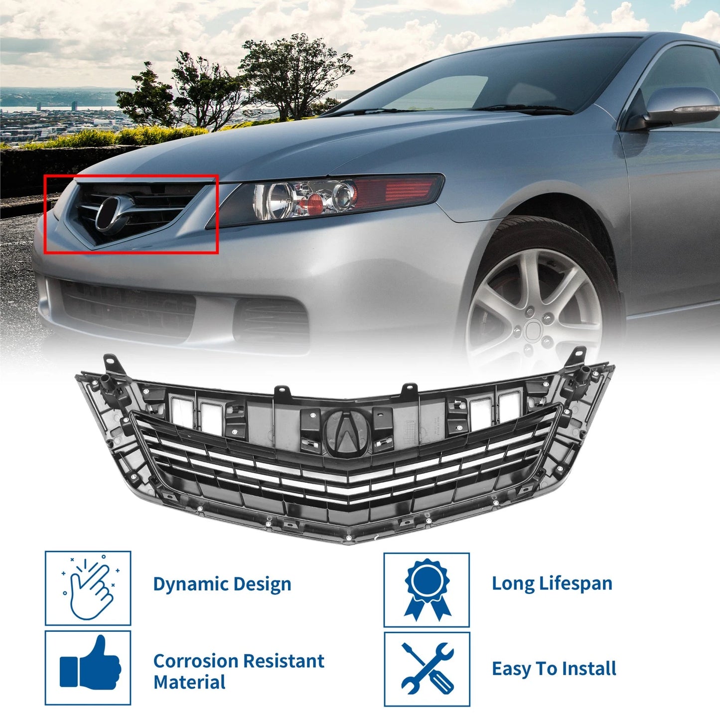 Front Upper Bumper Grille Grill for Acura TSX (2009-2009) Black