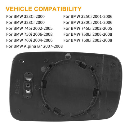 Mirror Glass Heated with Backing Plate LH Left Side for BMW 325Ci 760Li