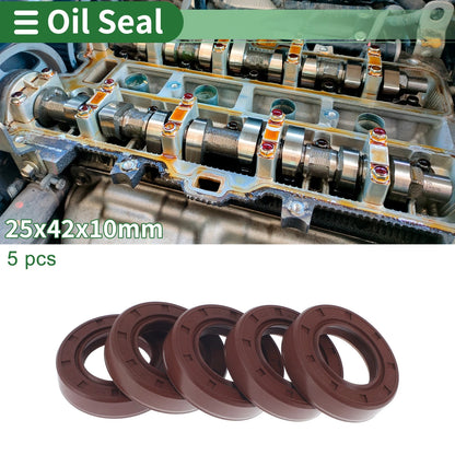Oil Seal 25x42x10mm Brown FKM Rubber 5 Pcs for Make Model