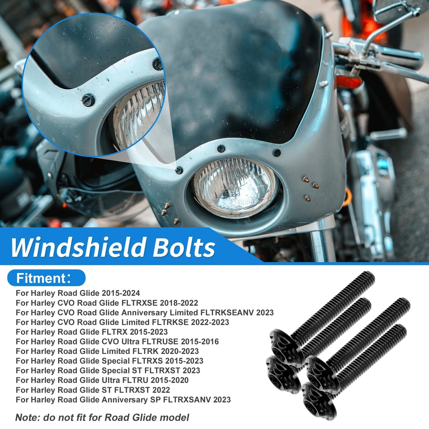 Windshield Bolts Titanium Alloy Black for Harley Road Glide (2015–2024)