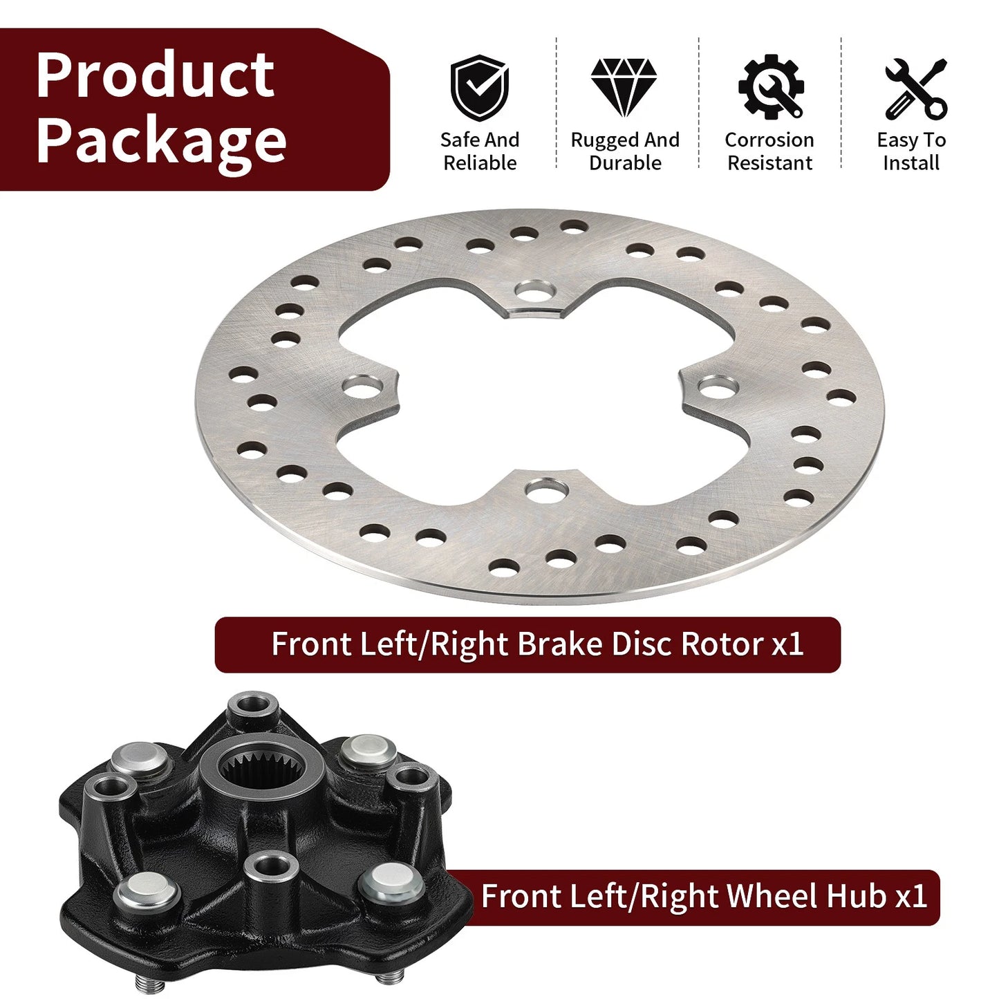 Front Left/Right Wheel Hub & Brake Disc for Honda Foreman 500 2014-2019