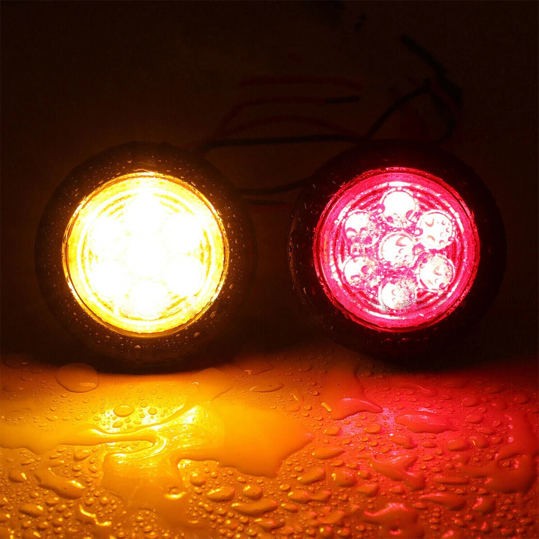 4 x 2" 12V LED Round Side Marker Clearance Lights for Car Truck Amber Red