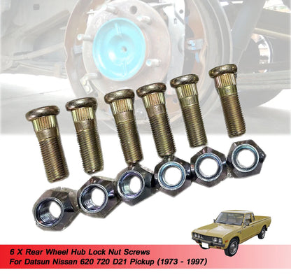 6 x Rear Wheel Hub Lock Nut Screws for Datsun Nissan 620 720 D21 (1973-1997)