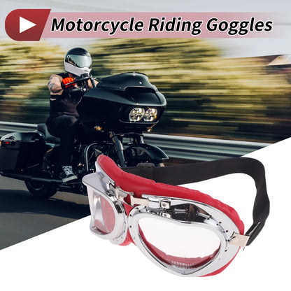 1 Pc Motorcycle Riding Goggles Clear Lens Red Silver Tone Frame PC PU Sponge