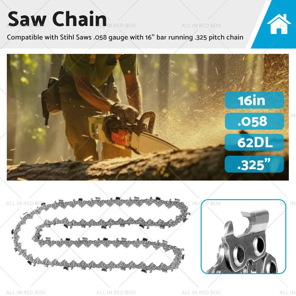 16" .325" .058 62DL Tungsten Carbide Chainsaw Chain for Stihl MS 230 (2007-2018)