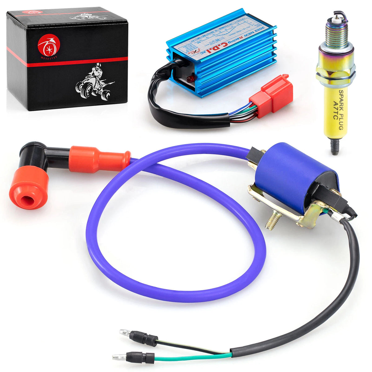 5Pin AC CDI Ignition Coil & 10mm Spark Plug for 70-110cc ATV/Dirt Bike