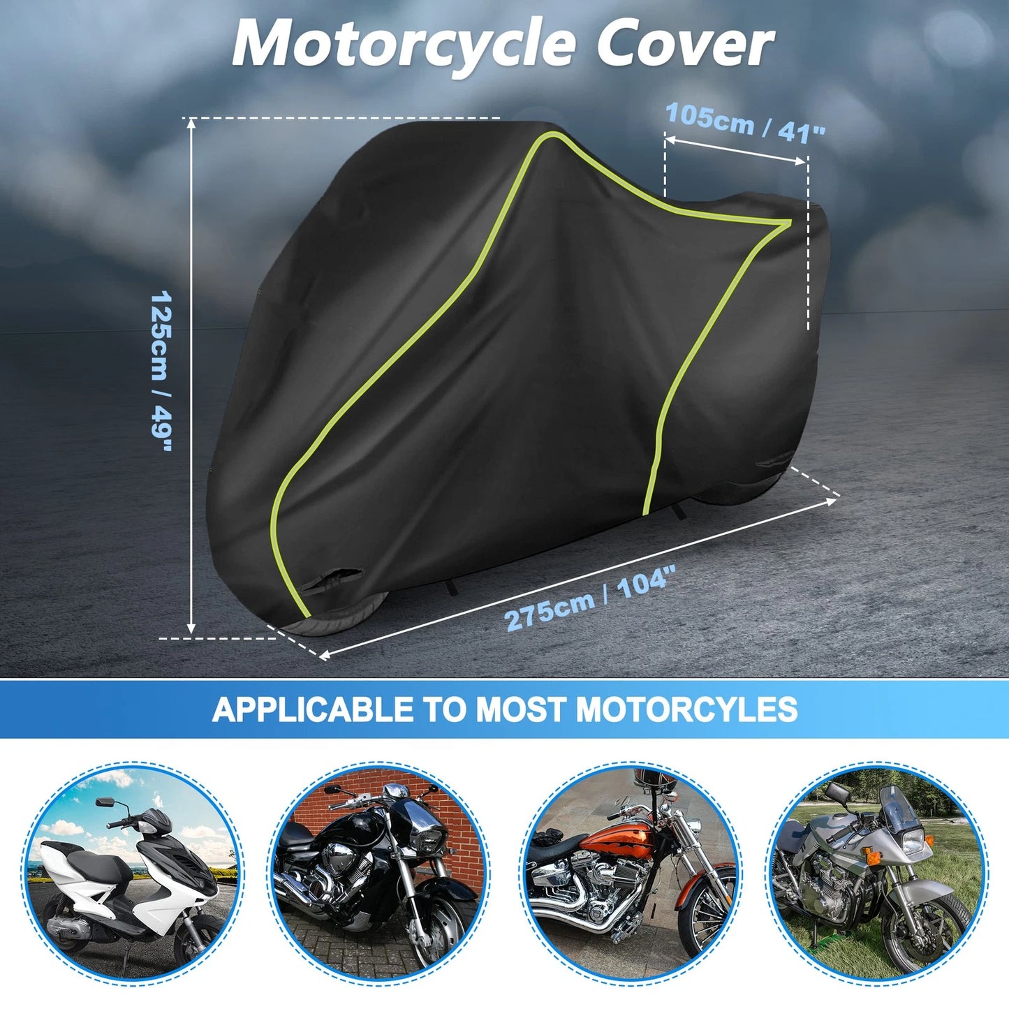 Outdoor Waterproof Motorbike Motorcycle Cover All Weather Protector Black 275cm