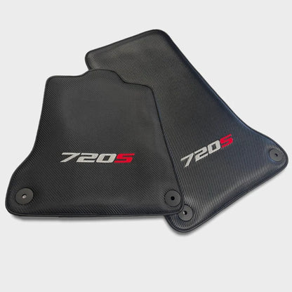 Floor Mats Set for McLaren 720S Black Carbon Fiber Leather (2017-2023)
