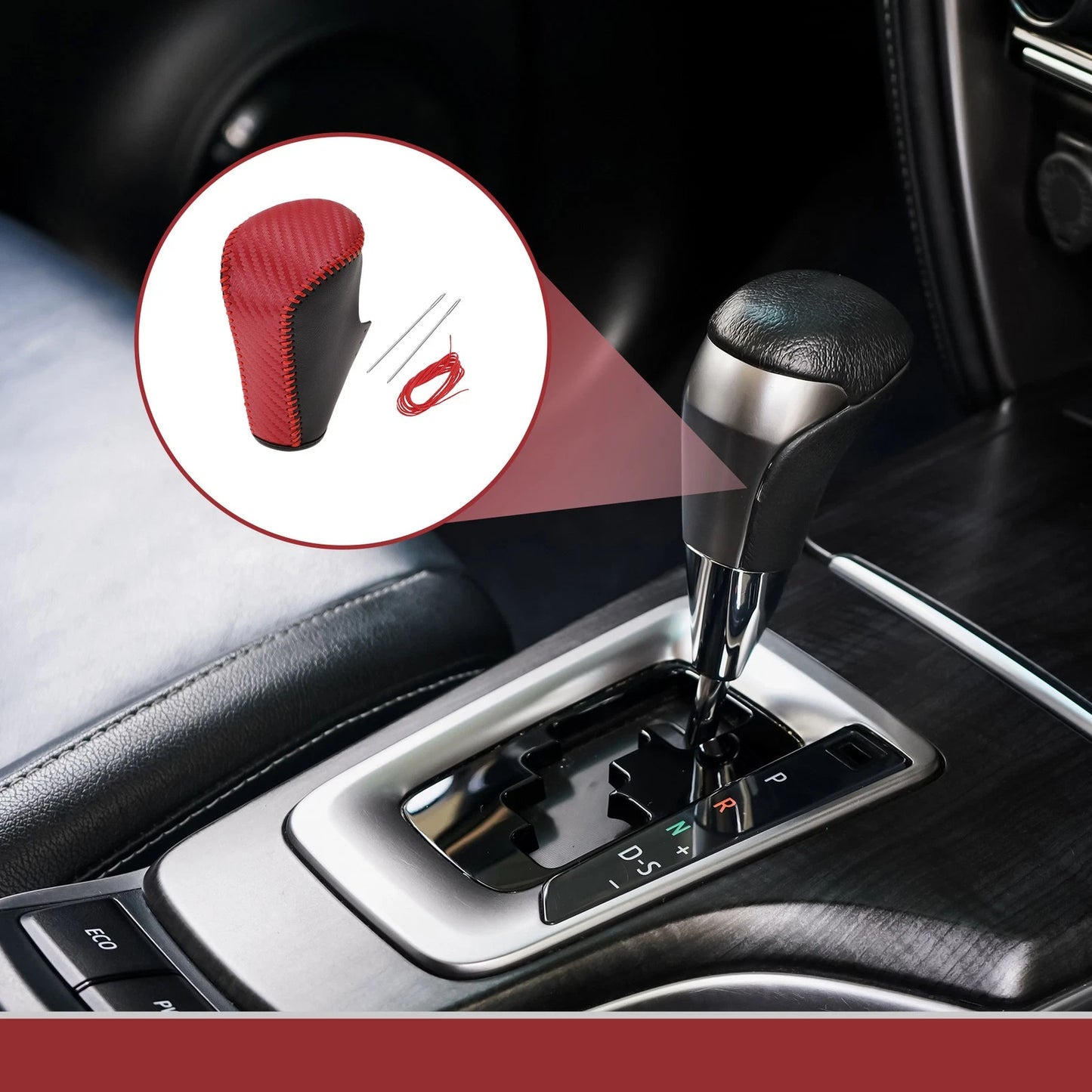 Gear Shift Knob Cover for Honda Accord 2008-2012 Black Red Leather
