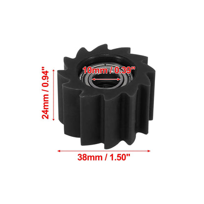 10mm Hole Chain Roller Pulley Tensioner Black Serrated for Motorcycle