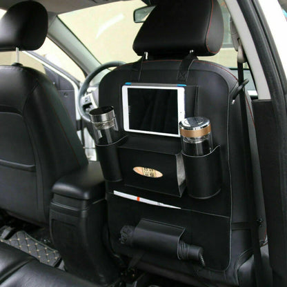 Back Seat Organizer Bag for Car - PU Leather Travel iPad Holder (Fits Most Cars)