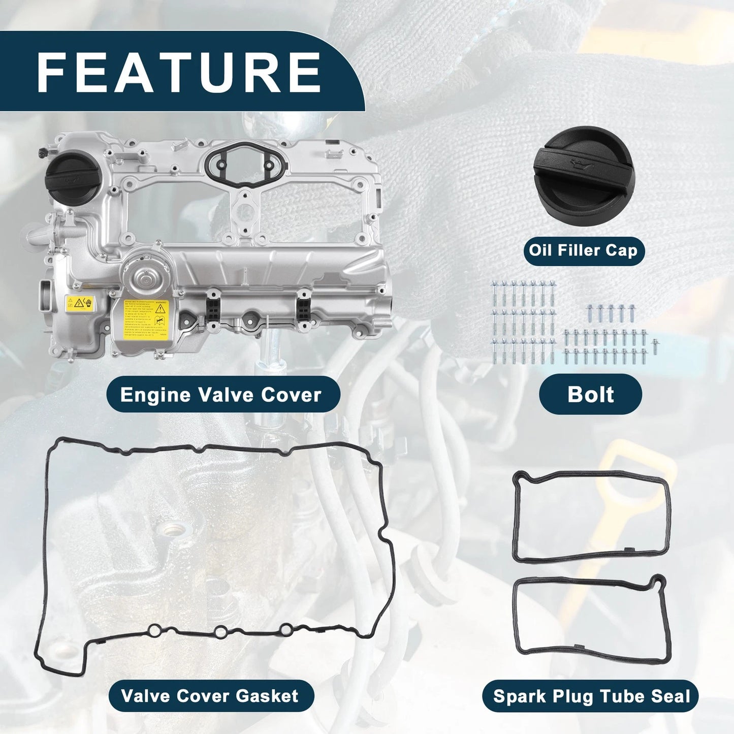 Engine Valve Cover & Gasket for BMW 528i (2012-2016) Silver Tone