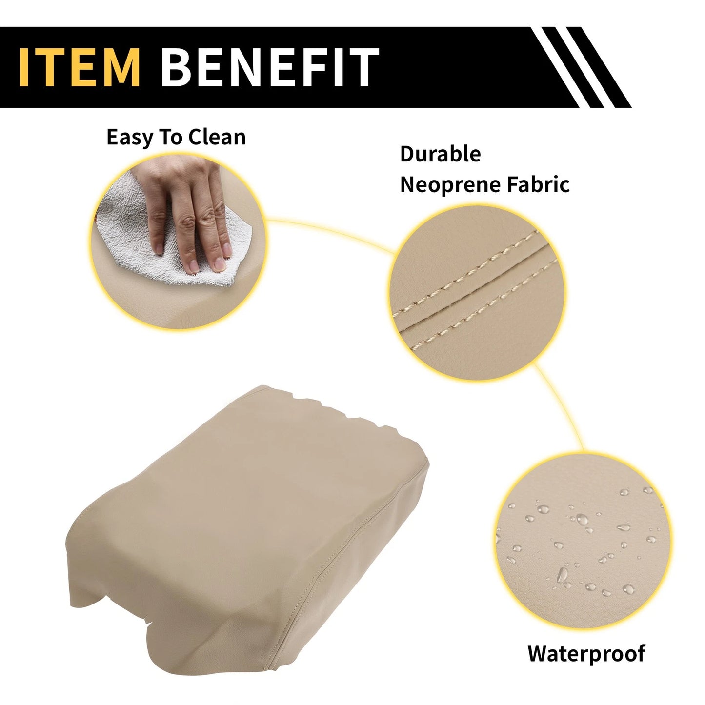 Console Lid Armrest Cover for Toyota Tundra (2007-2021) Microfiber Leather Beige