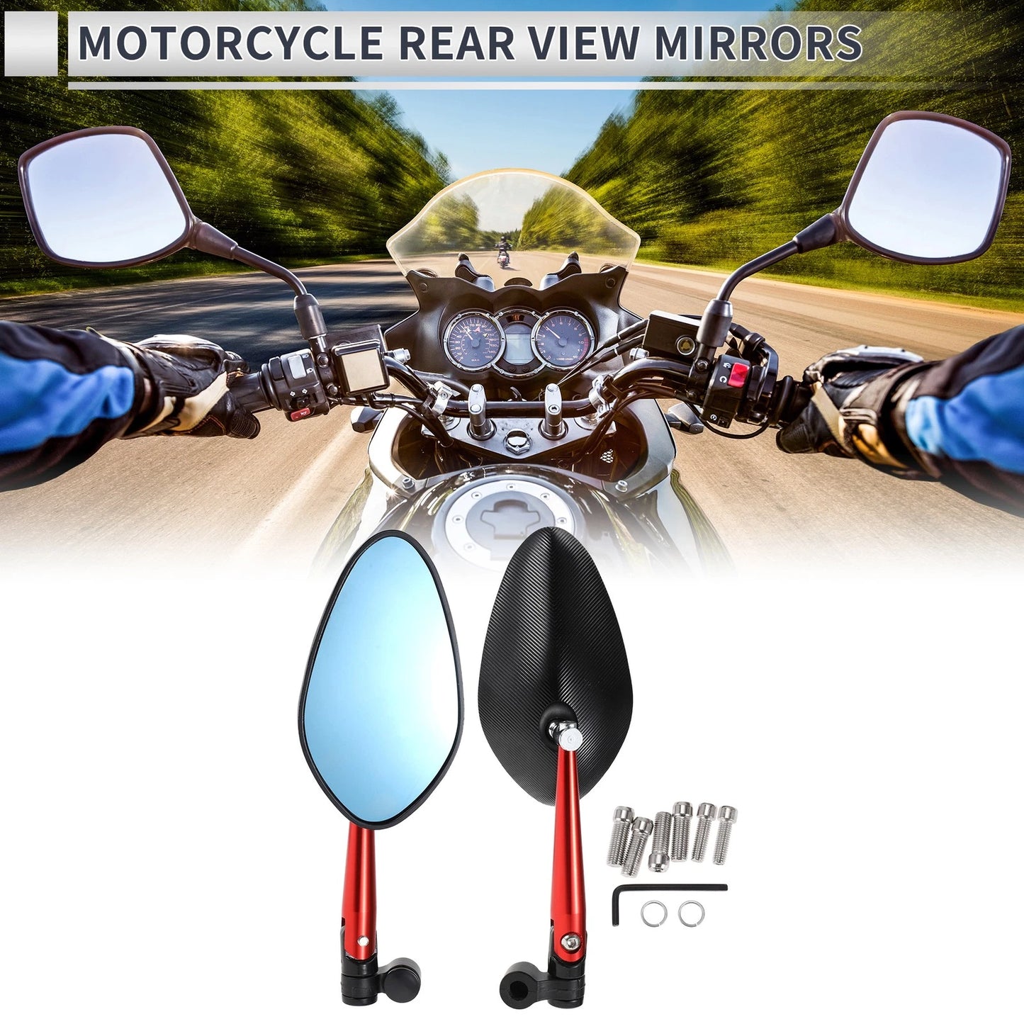 M8/M10 Rear View Mirrors Black Red Aluminum Alloy Handlebar for Motorcycle