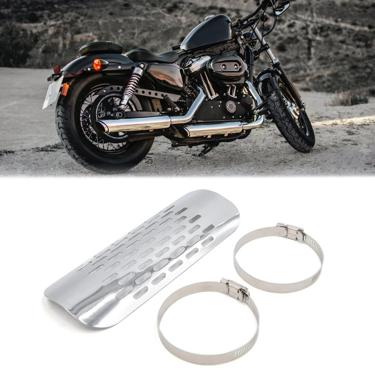 7.2" Motorcycle Exhaust Muffler Pipe Heat Shield Cover Heel Guard Silver Tone for Make Model