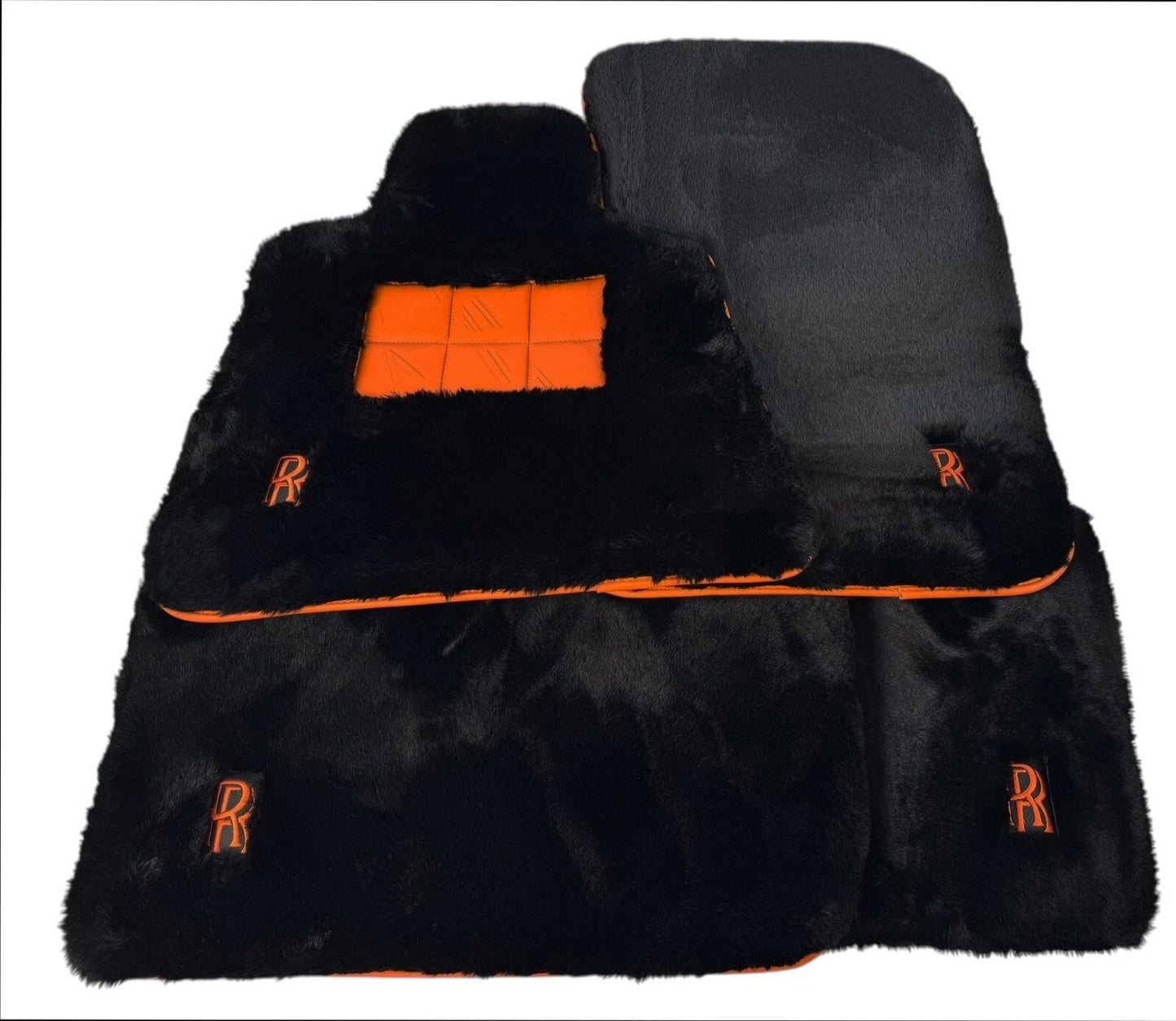 Sheepskin Floor Mats for Rolls Royce Shadow - Orange Leather
