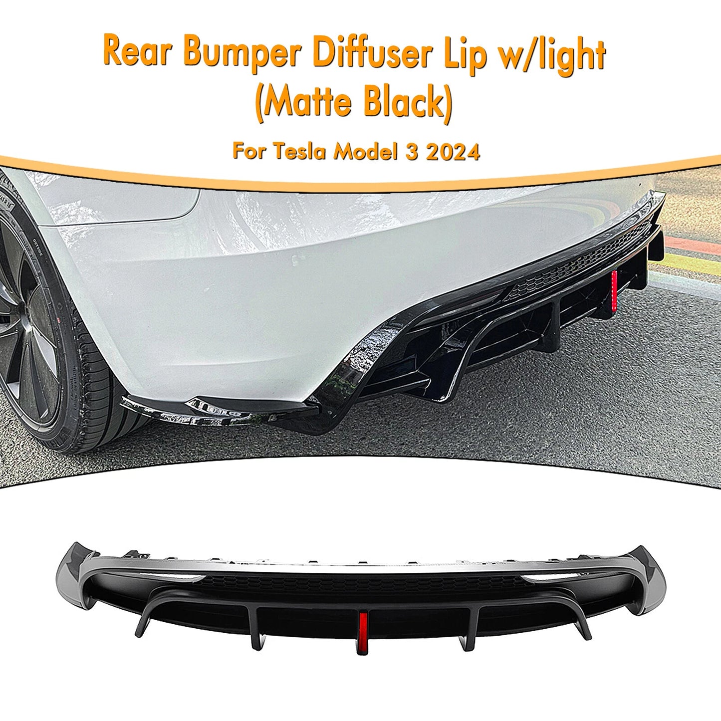 1x Matte Black Rear Bumper Diffuser for Tesla Model 3 (2024-2025)