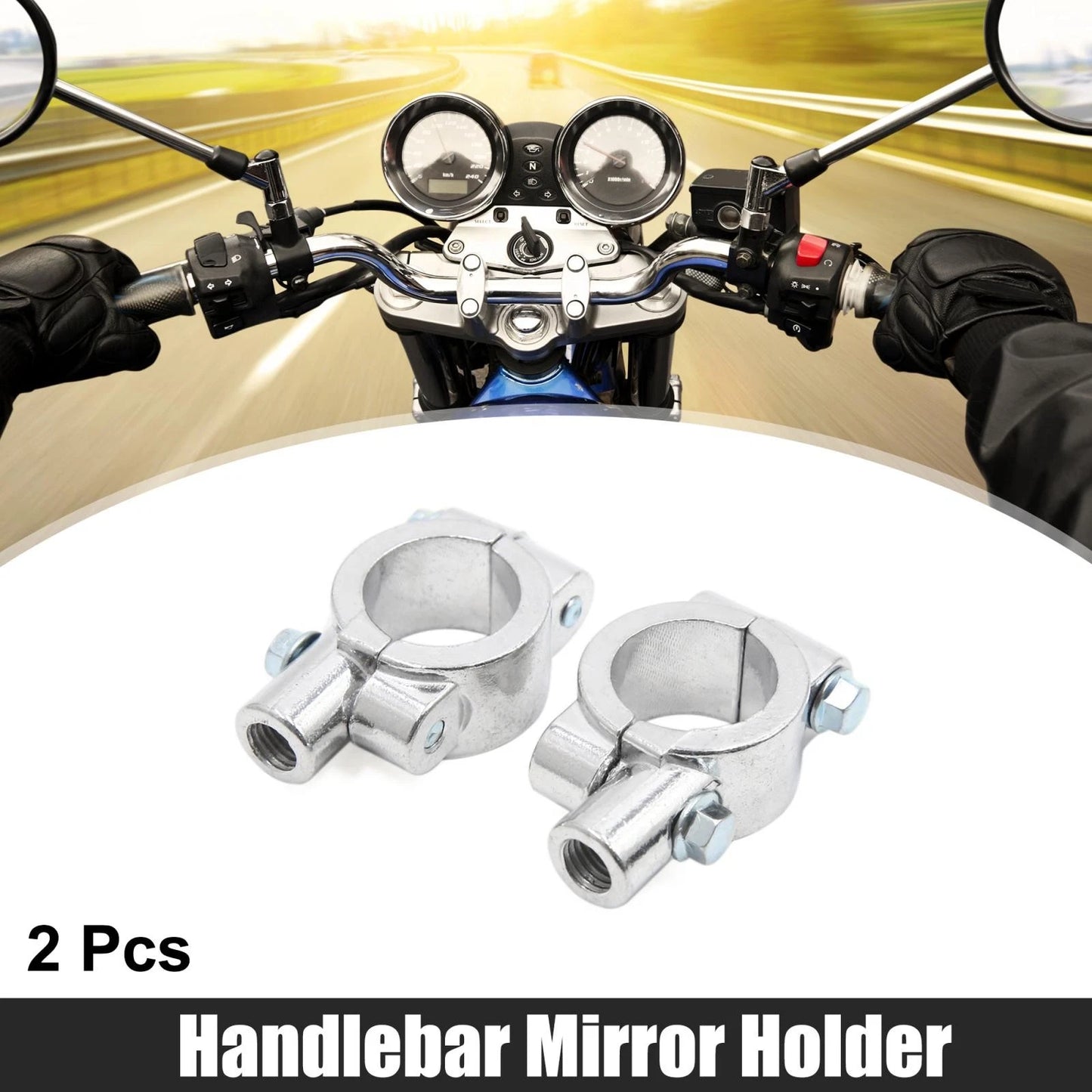 2 x 10mm Thread 1in Motorcycle Handlebar Mirror Holder Clamp Adaptor