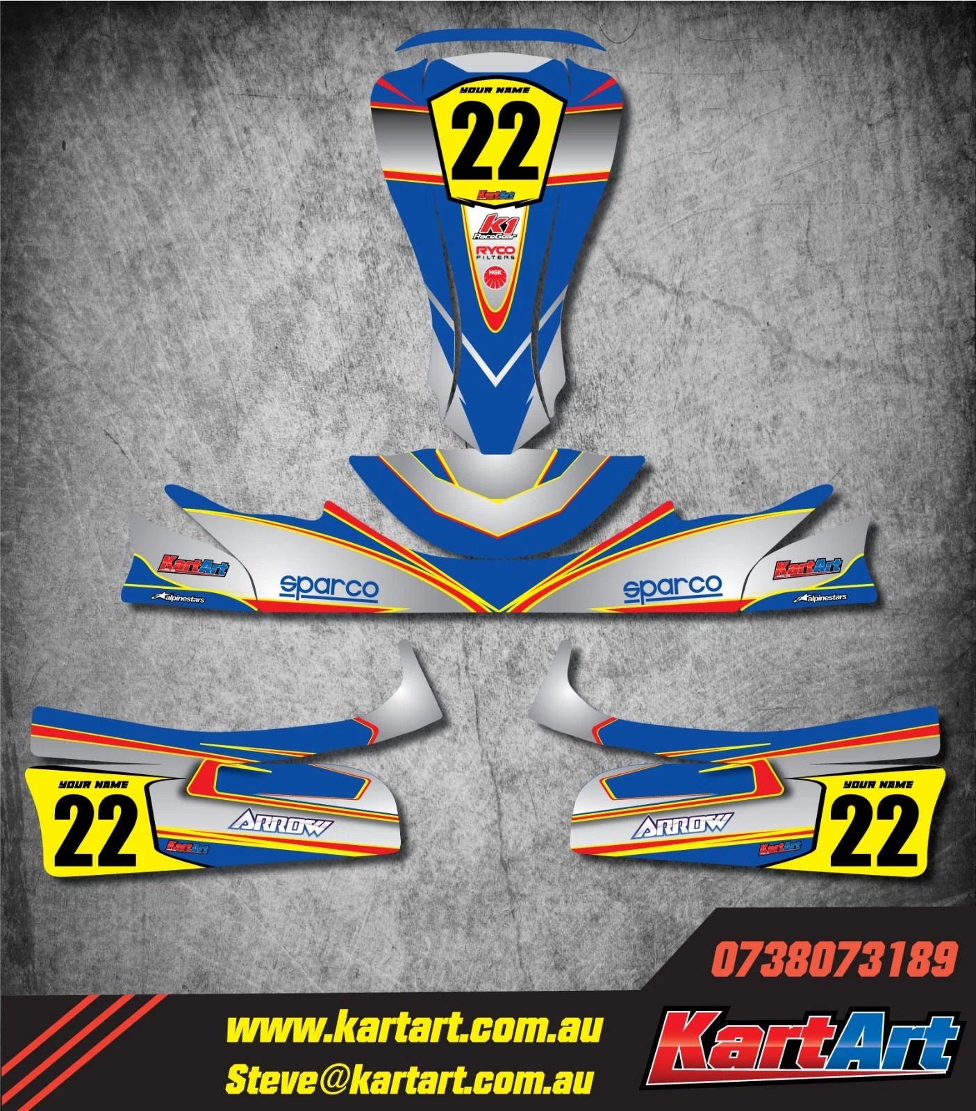Custom KART ART Sticker Kit for Arrow X3 APEX Style Decals