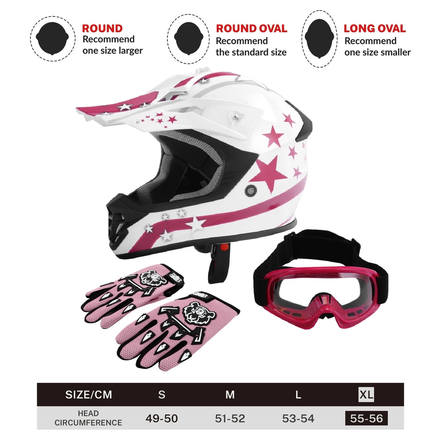 Youth Full Face Motorcycle Helmet for Kids ATV Off-Road Motocross (DOT) White Pink