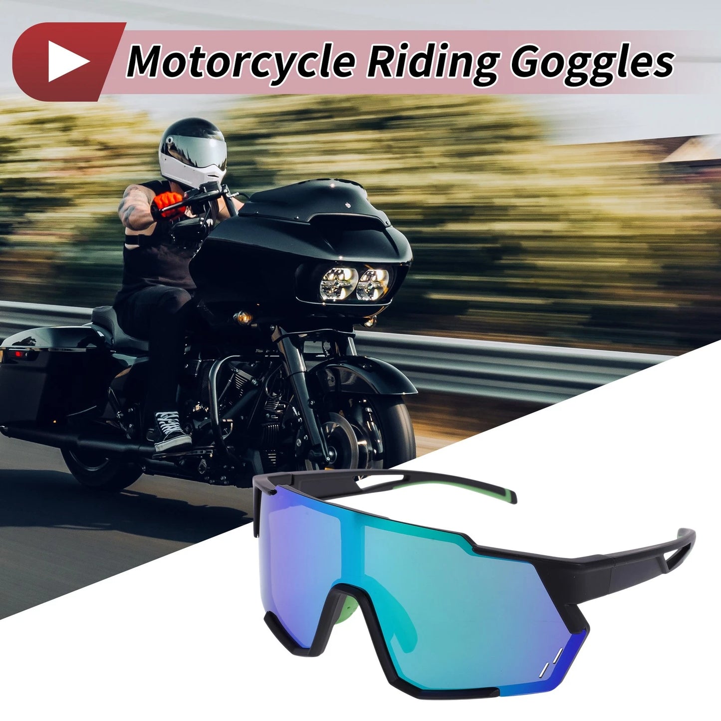 1 x Motorcycle Riding Goggles Green Black Tri-Acetyl Cellulose for Make Model