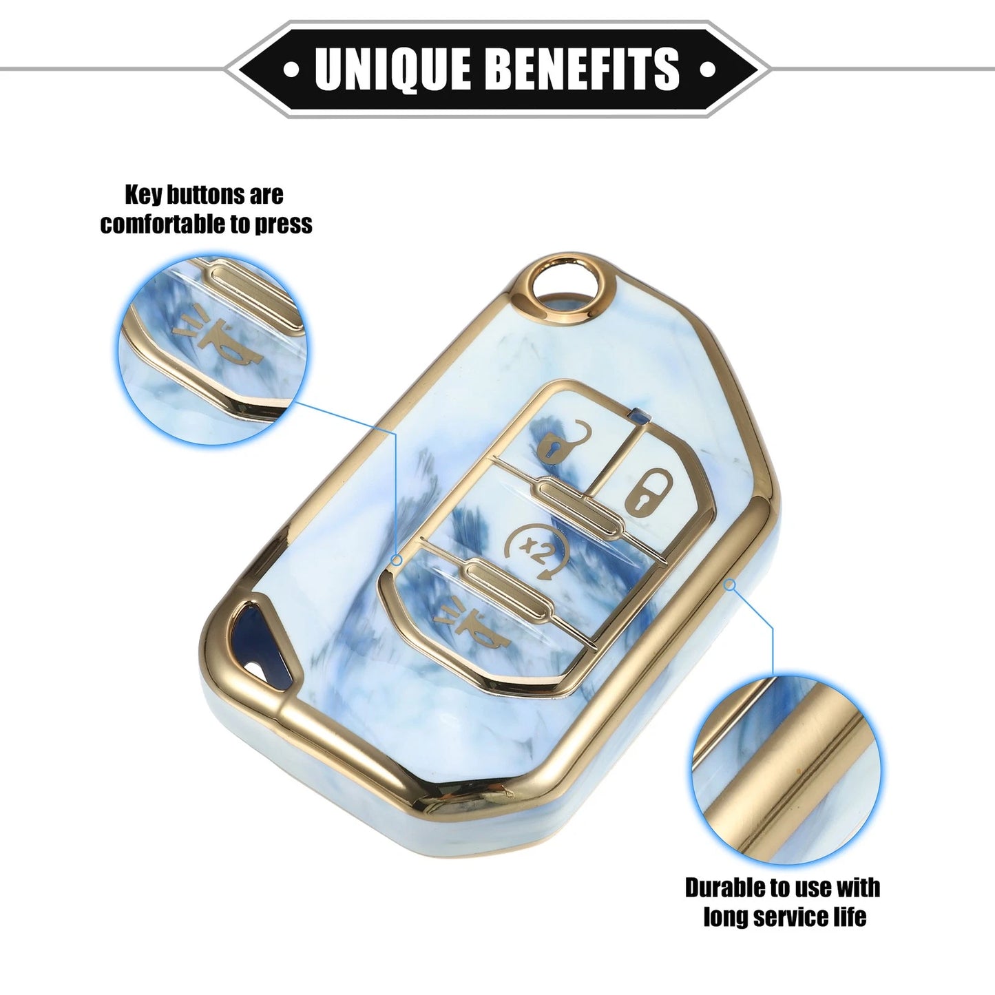 4 Button Remote Key Fob Cover for Jeep Wrangler JL JLU (2018-2023) - TPU Blue