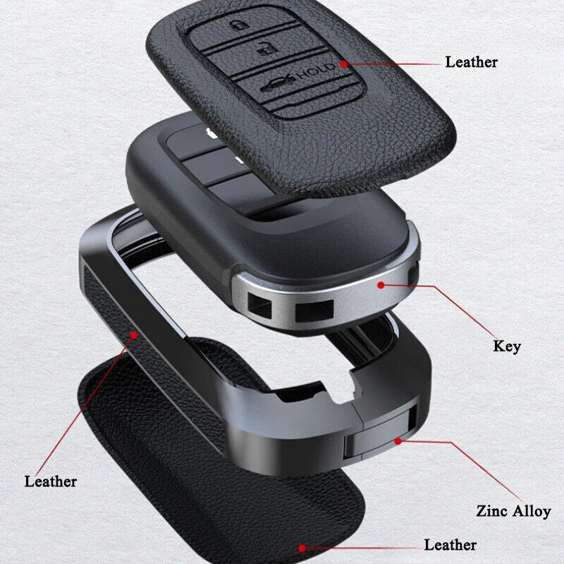 Zinc Alloy Leather Car Remote Key Fob Case Cover for Honda Vezel Accord Civic