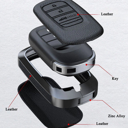 Zinc Alloy Leather Car Remote Key Fob Case Cover for Honda Vezel Accord Civic